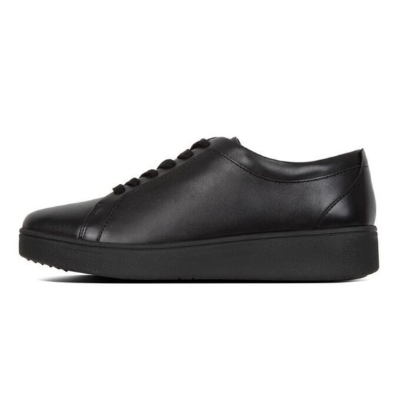 *FitFlop Women's Rally Sneakers All Black Leather Sneakers Womens Size 7 Lace Up - Picture 1 of 10